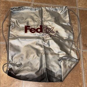 FedEx Ground Silver Drawstring Bag Cinch with side pocket